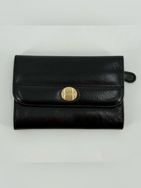 Brahmin Black Leather Compact Tri Fold Wallet